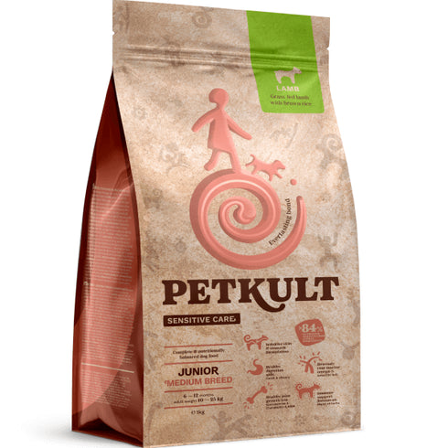 Hrana uscata pentru caini Petkult Sensitive Junior Talie Medie Miel si orez 1kg